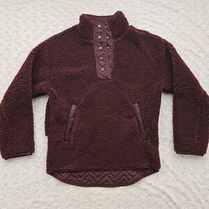 Athleta Womens XS Red Cozy Sherpa Snap Sweatshirt Wine Maroon Fleece 466888 NWOT